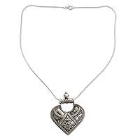 NOVICA Handmade .925 Sterling silver Pendant Necklace Indian Ethnic Jewelry Heart 'Mighty Heart'