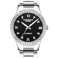 Fashion Women Rhinestone Automatic Self Winding Luminous Date Wrist Watch with Stainless Steel Band
