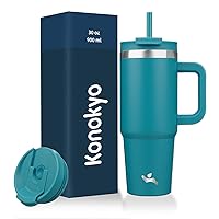 30 oz Tumbler with Handle and 2 Straws,2 in 1 Lid Insulated Water Bottle Stainless Steel Travel Coffee Mug,Blue