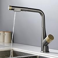 Faucets,3 Way Kitchen Tap with Pull Out Spray, Kitchen Mixer Taps Brass Swivel Kitchen Water Filter Tap/Grey