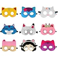 9Pc cat Mask Felt Party Favors for Kid, cat Themed Party Supplies Dress Up Masks Photo Booth Prop Cartoon Character Cosplay Birthday Gift for Kids