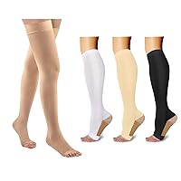 Athbavib Thigh High 20-32 mmHg Compression Stocking +3 Pairs Open Toe Compression Socks for Men Women