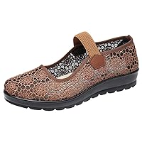 Womens Hollow Out Granny Walk Shoes Breathable Soft-Soled Mary Jane Flats Dance Shoes