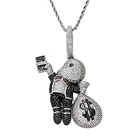 Iced Out Chain 18K Gold Plated Fully CZ Simulated Diamond Bald Men with Dollar Bills In Hand Hip Hop Pendent Necklace for Men Charm Gifts