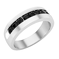 Dazzlingrock Collection Round Gemstone or Diamond Halfway Center Single Row Stackable Wedding Band for Men | Available in 925 Sterling Silver