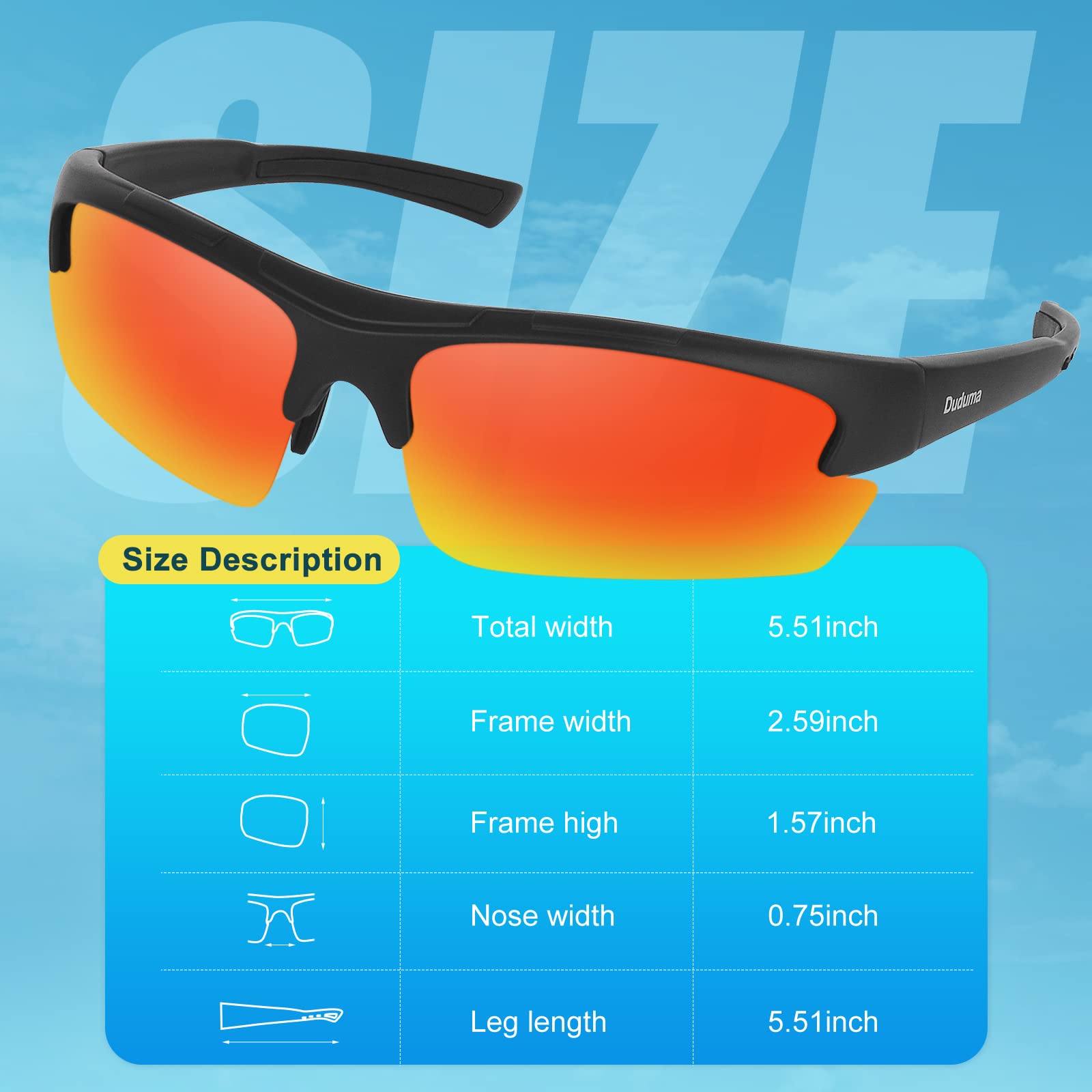 Duduma Polarized Sports Sunglasses for Men Fishing Cycling Running Golf Driving Sun glasses Glasses Tr62 Superlight Frame
