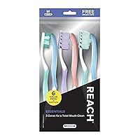 Essentials Toothbrush with Toothbrush Covers, Multi-Angled Medium Bristles, Contoured Handle, Tongue Scraper, 6 Count