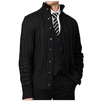 Mens Winter Cable Knit Cardigan Sweater Long Sleeve Button Down Mock Neck Dressy Business Casual Knit Sweaters