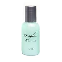 Soul Amenities Seaglass Shimmer Body Wash Transparent Bottle Silver Screw Cap 1.0 oz Individually Wrapped 200 per case …