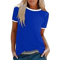 Womens Shirts Casual Tunic Tops Color Block Crewneck Summer Loose Fitting Workout Tee Shirts Trendy Cute Tshirts