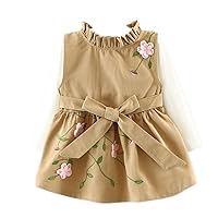 Little Girls Bowknot Floral Printed Dress with Long Sleeve Shirt