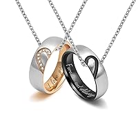 KunBead Jewelry Puzzle Heart Matching Couple Necklace I Love You Forever and Always Ring Necklaces for Him and Her sets for 2