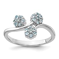 925 Sterling Silver Rhodium Plated Light Swiss Blue Topaz Flowers Ring Measures 2.3mm Wide Jewelry for Women - Ring Size Options: 6 7 8