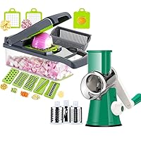 Ourokhome 12 in 1 Professional Mandolin Slicer for Kitchen with 1.7 L Vegetable Container and Rotary Cheese Grater with 3 Stainless Steel Drum Blades