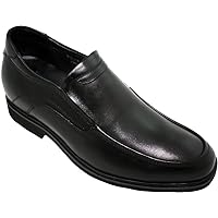 Men's Invisible Height Increasing Elevator Dress Shoes - Black Premium Leather Slip-on Super Lightweight Formal Loafers - 2.8 Inches Taller - K312318