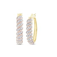 AFFY 1/10 Carat (Cttw) Round Cut Natural Diamond Hoop Earrings In 14K Gold Plated 925 Sterling Silver (J-K Color, I2-I3 Clarity, 0.10 Cttw)