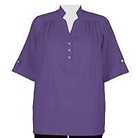 Women's Plus Size Purple Gauze Placket Blouse