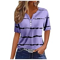 Womens Tops Dressy Casual 2024 Short Sleeve V Neck Button Fashion Business Loose Comfy Trendy Summer T-Shirts Blouse
