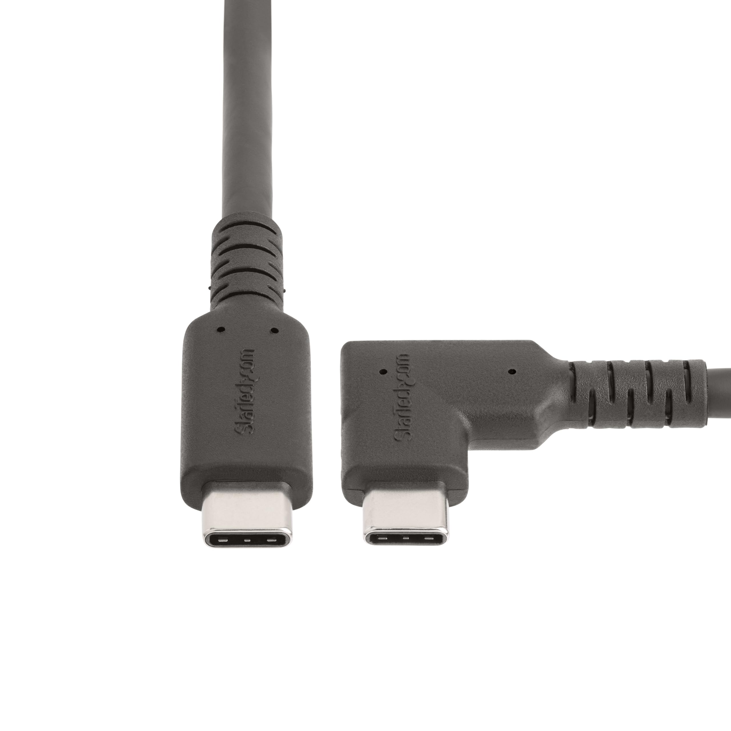 StarTech.com 1.6ft (50cm) Rugged Right Angle USB-C Cable, USB 3.2 Gen 2 (10 Gbps), USB C to C Data Transfer Cable, 4K 60Hz DP Alt Mode, 100W PD - 90 Degree USB Type-C Cable (RUSB31CC50CMBR)