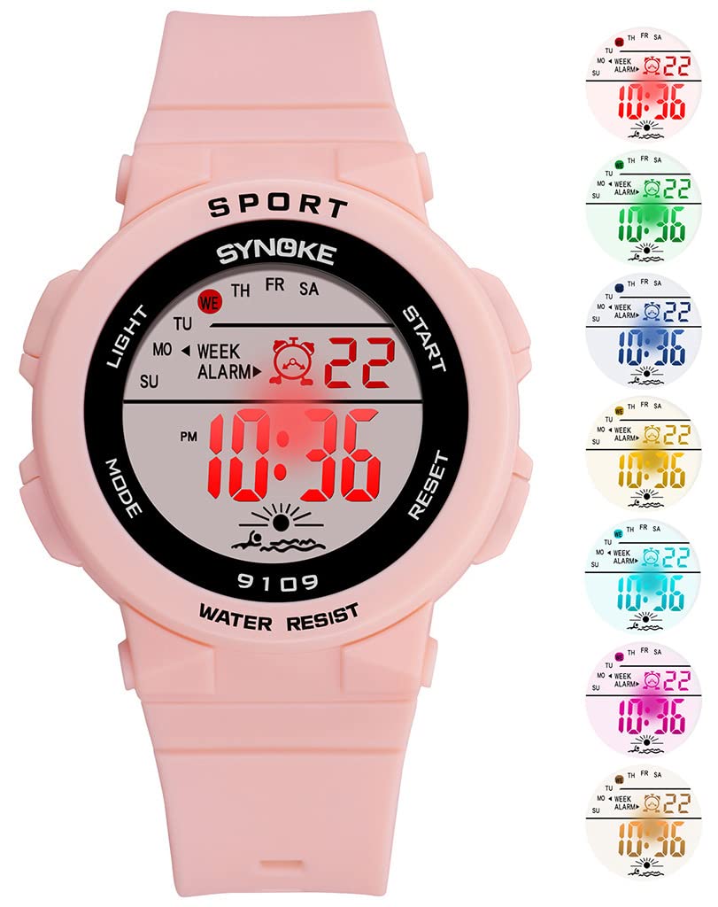 BESTKANG Women Digital Watches Unisex 7 Colors LED Backlight Display Alarm Chronograph Waterproof Silicone Strap Outdoor Sport Watch