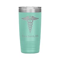 Personalized Registered Nurse Tumbler With Name - RN Gift - 20oz Insulated Engraved Stainless Steel RN Cup Teal