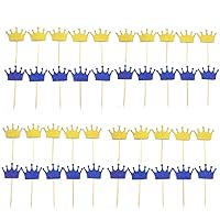 Royal Blue Prince Crown Glitter Gold Cupcake Toppers Picks for Wedding Birthday Baby Shower Boys' Party Decorations 40 PC
