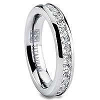Metal Masters 3MM High Polish Princess Cut Ladies Eternity Titanium Ring Wedding Band with Cubic Zirconia CZ Size 4 To 9