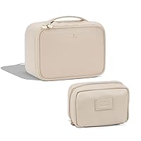 Pocmimut Leather Makeup Bag,Small Makeup Bag with Large Makeup Bag Perfect Match for Travel