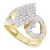 10K Yellow Gold Womens Round Diamond Cluster Heart Ring 1/2-Carat tw