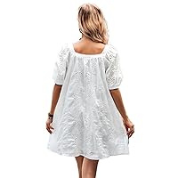GIESSO Women's Short Dresses Casual Square Neck Puff Sleeve Dress