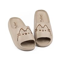 Pusheen Girls Sliders | Kids Brown Moulded Ridge Bottom Sandals | Cartoon Cat Beachwear Summer Pool Shoes | Slip-on Footwear