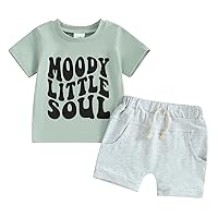 fhutpw Toddler Baby Boy Clothes Summer Short Sleeve Letter Tops & Casual Shorts Set Infant 6 12 18 24 Months Outfits
