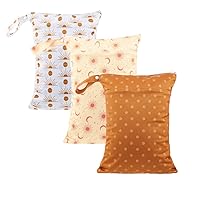 3 pcs/set Wet Dry Bags for Baby Cloth Diapers - Reusable Washable for Stroller, Diapers, Travel Bags, Gym Bag 11.8 * 15.7 inch (Sun)