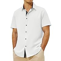 Men's Button Down Dress Shirts Short Sleeve Casual Shirts Wrinkle Free Business Shirt Stain Sheild