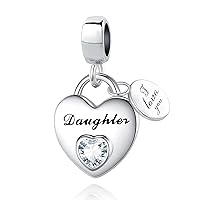 Love You Family Heart Pendant Charm Cubic Zirconia Bead for Pandora Bracelet Necklace