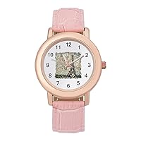 France Paris Tower Euro Women's Watches Classic Quartz Watch with Leather Strap Easy to Read Wrist Watch