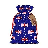 Christmas Burlap Gift Bag With Drawstring Australia-Flag-Pattern Reusable Gift Wrapping Bag Xmas Holiday Party Favors Bag Medium