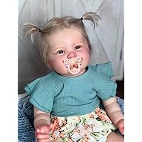 Angelbaby Realistic Big Reborn Baby Dolls 24 inch Lifelike Soft Silicone Newborn Girl Dolls Weighted Cute Smiling Toddler Doll with Teeth Infant Doll Handmade Toy Sets (Green/Floral)