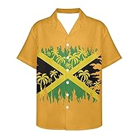 GLUDEAR Men Plus Size Jamaican Flag Jamaica Travel Work Shirts Summer Button Down Hawaiian Shirts