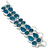 Blue Chalcedony Gemstone Handmade 925 Sterling Silver Bracelet 7-8