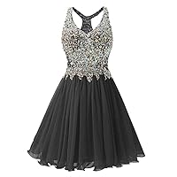 Women's Beaded Crystal Chiffon Homecoming Dress Short Prom Gowns