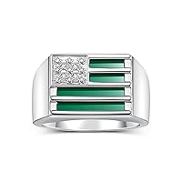 Rylos 14K White Gold USA Flag Designer Men's Ring, featuring Diamonds, Onyx, Quartz in Red, Blue, or Green, & Tiger Eye. Available sizes 8 to 13, it adds patriotic sophistication to your collection