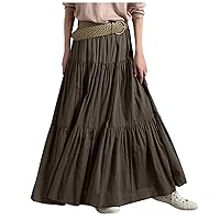 Women Summer Spring Maxi Skirt Elastic High Waist Flowy Long Skirts Pleated A Line Tiered Maxi Skirt