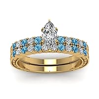 Choose Your Gemstone Petite Vintage Diamond CZ Wedding Set Yellow Gold Plated Marquise Shape Wedding Ring Sets Matching Jewelry Wedding Jewelry Easy to Wear Gifts US Size 4 to 12