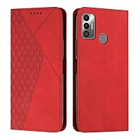 Wallet Case Compatible with Tecno Spark 7 Wallet Mobile Phone Leather Case Magnetic Suction Mobile Phone Case Card Slot Bracket Flip Phone Case Compatible with Tecno Spark 7 (Color : Vermelho)