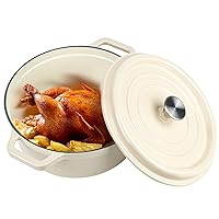 6.5 QT Enameled Dutch Oven Pot with Lid, Cast Iron Dutch Oven with Dual Handles for Bread Baking, Cooking, Non-stick Enamel Coated Cookware (Beige)