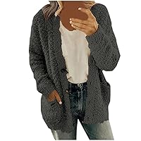 Women's Fuzzy Popcorn Button Down Long Sleeve Cardigan Knit Oversized Sherpa Sweater Cozy Plus Size Coat with Pockets