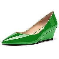 Women's Slip On Dating Patent Solid Pointed Toe Sexy Wedge Low Heel Pumps Shoes 2 Inch