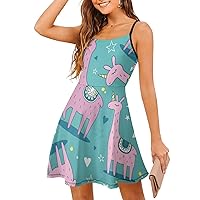 Lamas, Unicorns Summer Spaghetti Strap Mini Dresses for Women Sleeveless Dress Tank Backless Beach A Line Skirt