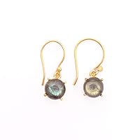 Grey Labradorite Hydro Gold Plated Gemstone Brass Design Handmade Hook Dangle Earrings Jewelry